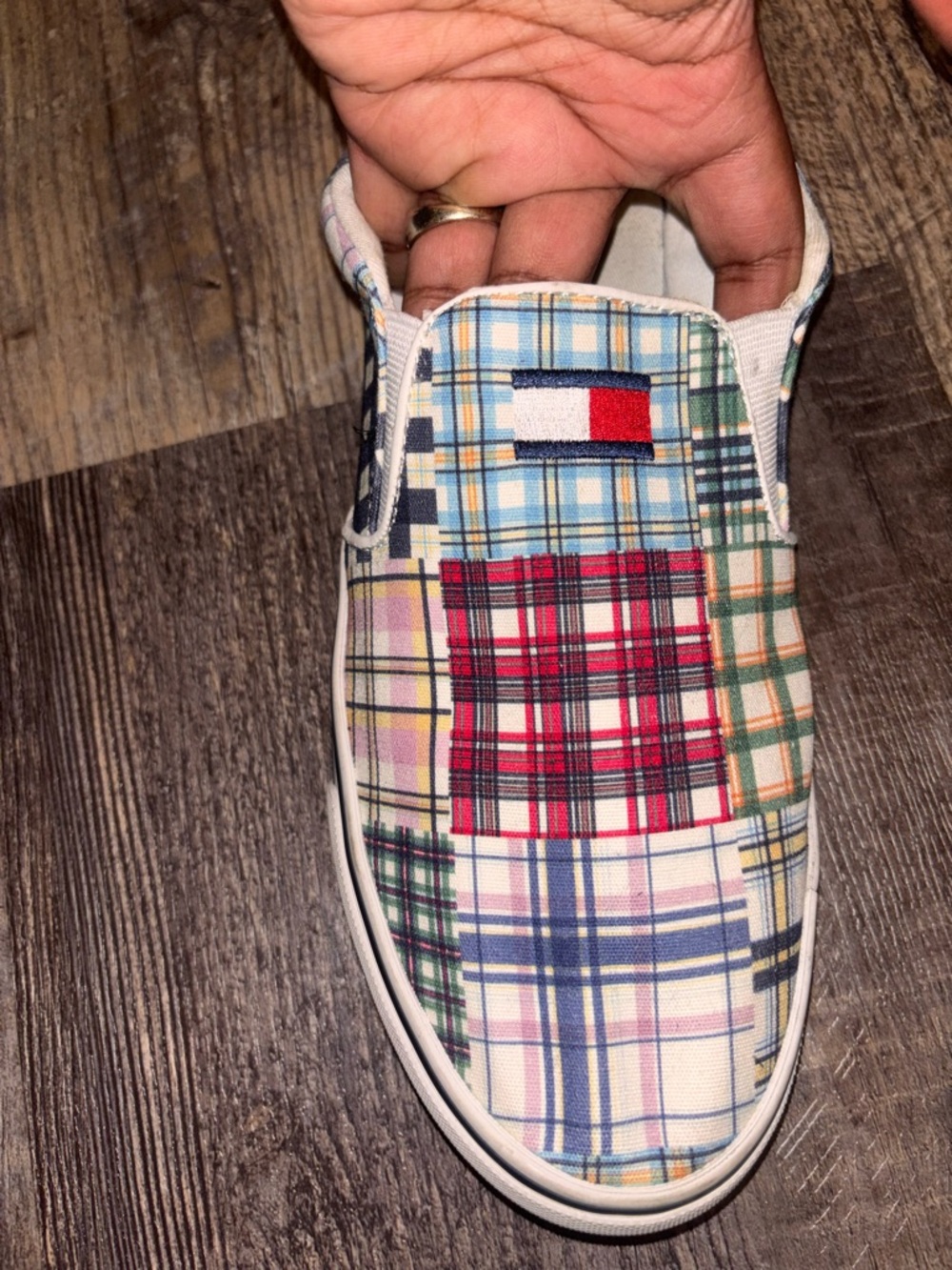 Tommy Hilfiger Plaid Patchwork Slip-On Sneaker - Red, Blue, Green